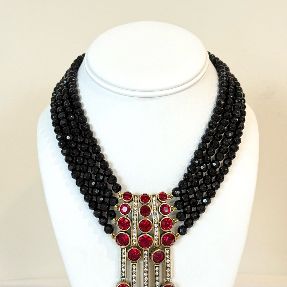 Vintage Heidi Daus An Affair To Remember Red Rhinestone Multi Strand Necklace - Picture 3 of 11